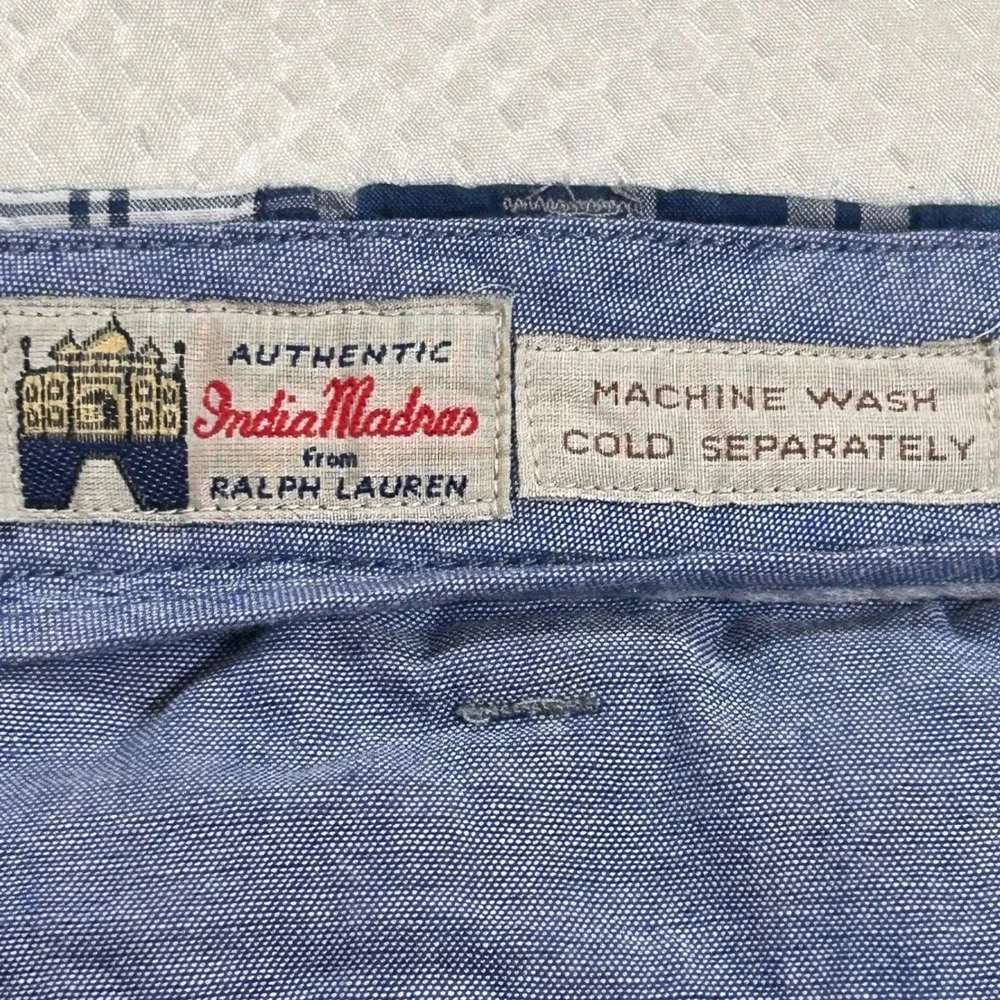 Polo Ralph Lauren Mens Blue Patchwork India Madras Plaid Paisley Shorts Size 36 - Picture 6 of 9